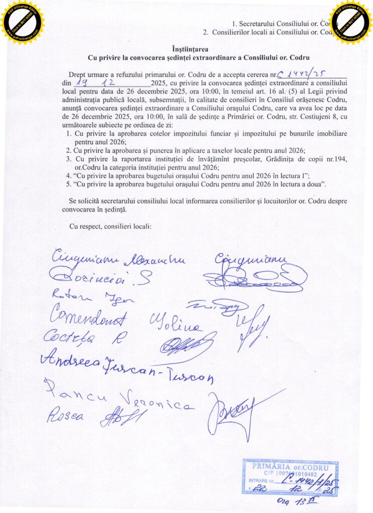Instiintareade convocare sed. extraordinare din 26.12.2025